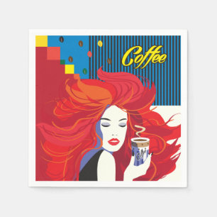 "Beautiful Fashion Woman with Coffee Cup" Pop Art Serviette