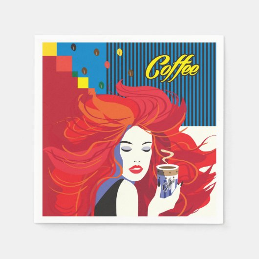 "Beautiful Fashion Woman with Coffee Cup" Pop Art Serviette (Vorderseite)