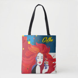 "Beautiful Fashion Woman with Coffee Cup" Pop Art Tasche