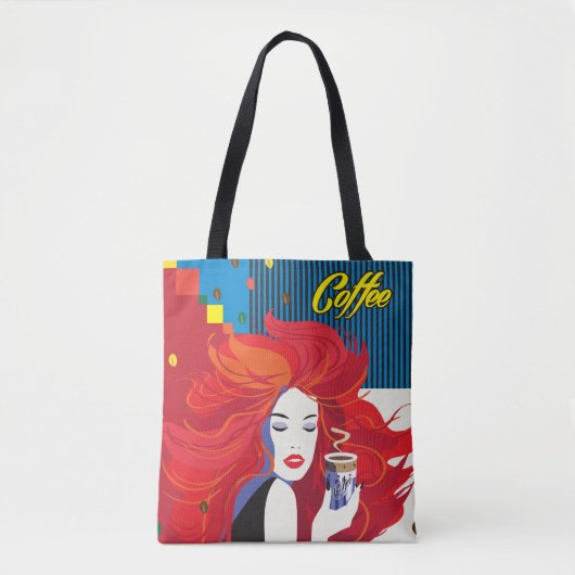 "Beautiful Fashion Woman with Coffee Cup" Pop Art Tasche (Vorderseite)