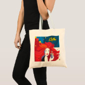 "Beautiful Fashion Woman with Coffee Cup" Pop Art Tragetasche (Vorderseite (Produkt))
