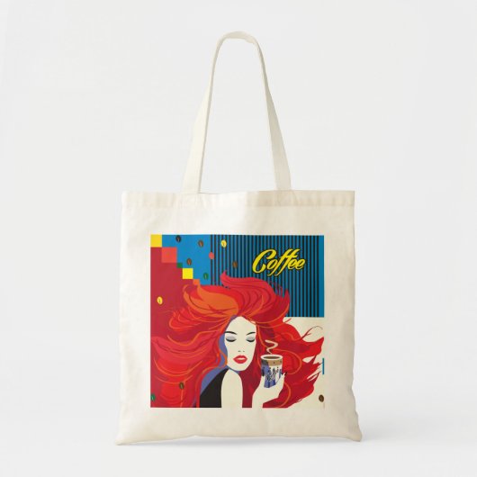 "Beautiful Fashion Woman with Coffee Cup" Pop Art Tragetasche (Vorne)