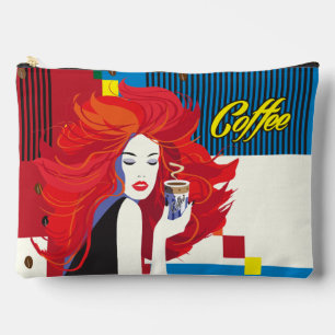 "Beautiful Fashion Woman with Coffee Cup" Pop Art Zubehörtasche