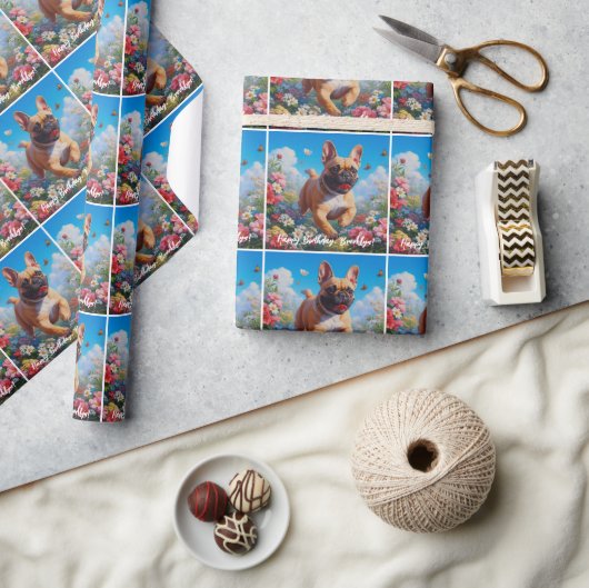 Beautiful Fawn French Bulldog & Blume Geschenkpapier (Kunsthandwerk)