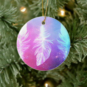 Beautiful Feathers in Space Keramik Ornament