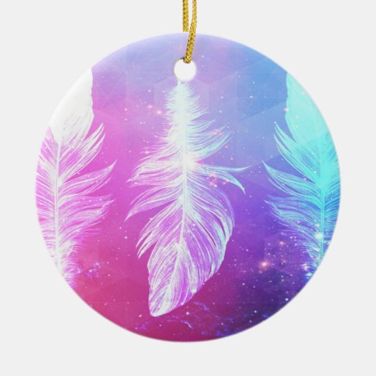 Beautiful Feathers in Space Keramik Ornament (Vorne)