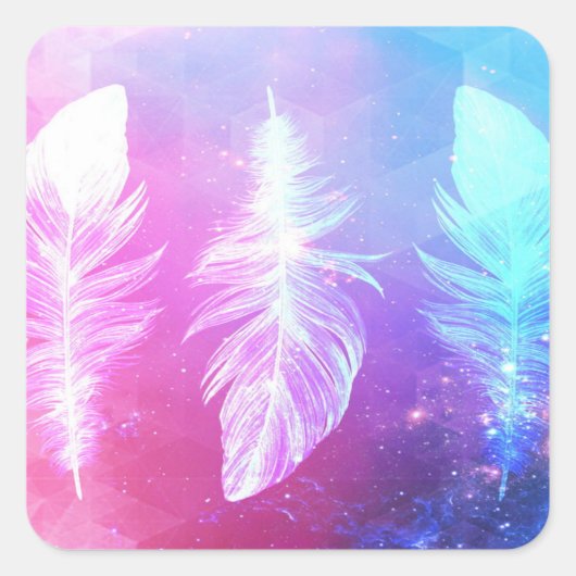 Beautiful Feathers in Space Quadratischer Aufkleber (Vorderseite)