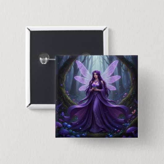 Beautiful February Amethyst Fairy Button (Vorne & Hinten)