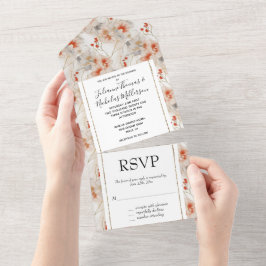 Beautiful Feminine Peach Red White Floral All In One Einladung