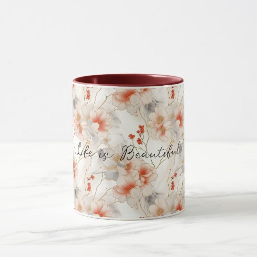 Beautiful Feminine Peach Red White Floral Tasse (Zentrum)