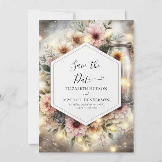 Beautiful Field Mason Jar Wedding Save The Date (Vorderseite)