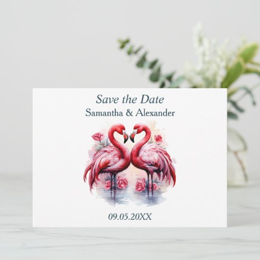 Beautiful Flamingo Save the Date (Stehend Vorderseite)