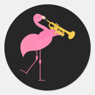 Beautiful Flamingo Spiel Trumpet Musiker Runder Aufkleber