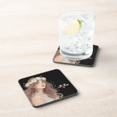 Beautiful Floral Anime Girl – Soft Pastel Aesthe Getränkeuntersetzer (Rechte Seite)