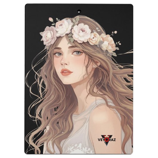 Beautiful Floral Anime Girl – Soft Pastel Aesthe Klemmbrett (Rückseite)