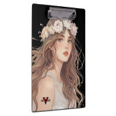 Beautiful Floral Anime Girl – Soft Pastel Aesthe Klemmbrett (Rechts)