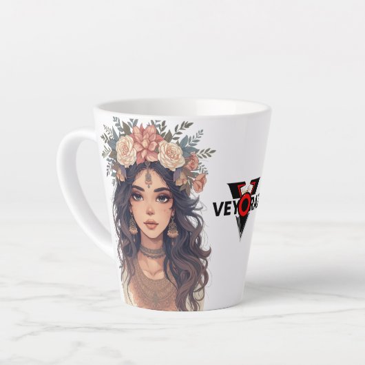 Beautiful Floral Anime Girl – Soft Pastel Aesthe Milchtasse (Linke Ecke)