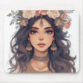 Beautiful Floral Anime Girl – Soft Pastel Aesthe Mousepad (Vorne)