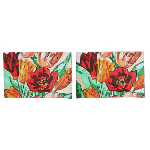 Beautiful Floral Bouquet Tulips Kontur Kissenbezug
