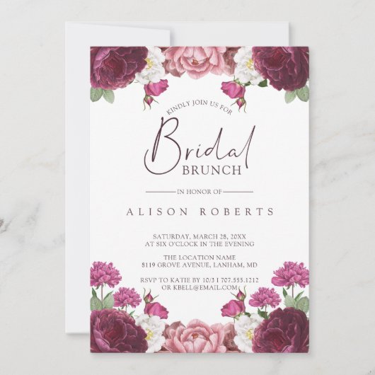 Beautiful Floral Burgundy Bridesmaids Brunch Einladung (Vorderseite)