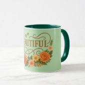 Beautiful Floral Coffee Mug Elegant Gold & Orange Tasse (VorderseiteRechts)