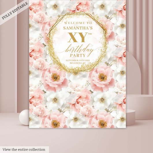 Beautiful Floral Geburtstag Foto Booth Banner Wandteppich