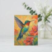 Beautiful Floral Hummingbird Greeting Card Dankeskarte (Stehend Vorderseite)