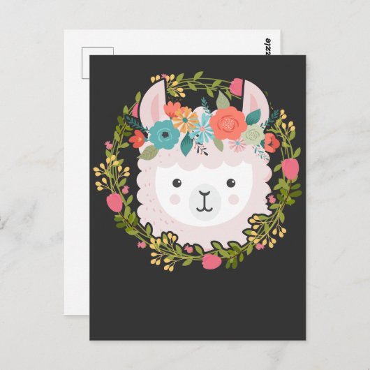 Beautiful Floral Llama Alpaca Blume Postkarte (Vorne/Hinten)