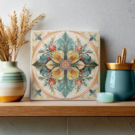 Beautiful Floral Tile Pat#15 Aquamarin Gelb ID1078 Fliese