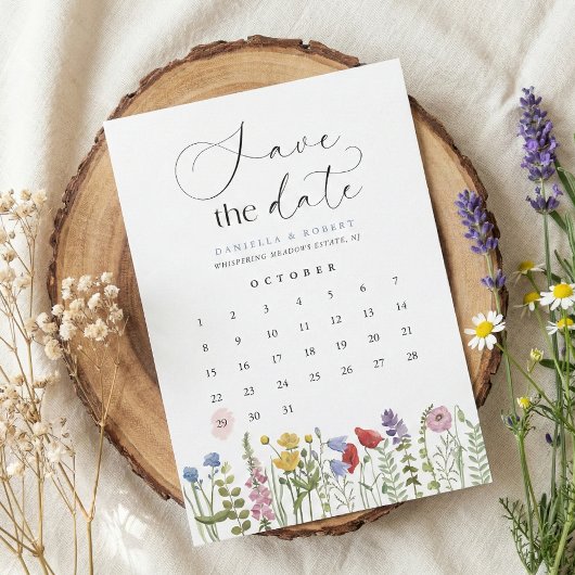 Beautiful Floral Wildflower Wedding Calendar  Save The Date
