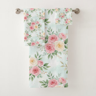 Beautiful Flowers in Pastel Color on Light Blue  Badhandtuch Set