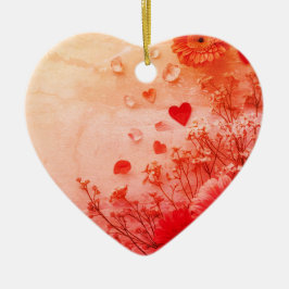 Beautiful Flowers on a Pink Valentines Day Tree Keramik Ornament