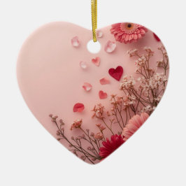Beautiful Flowers on a Pink Valentines Day Tree Keramik Ornament