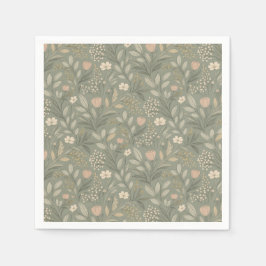 Beautiful Flowers on Sage Green Earthy Colors Serviette