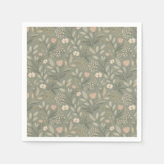 Beautiful Flowers on Sage Green Earthy Colors Serviette (Vorderseite)