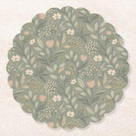 Beautiful Flowers on Sage Green Earthy Tone Untersetzer