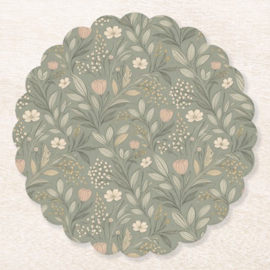 Beautiful Flowers on Sage Green Earthy Tone Untersetzer (Vorderseite)