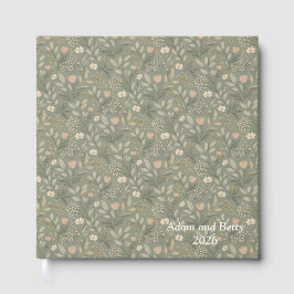 Beautiful Flowers on Sage Green Earthy Toned Gästebuch