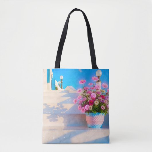 Beautiful flowers on white steps Tote Bag Tasche (Vorderseite)