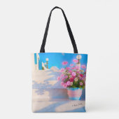 Beautiful flowers on white steps Tote Bag Tasche (Rückseite)