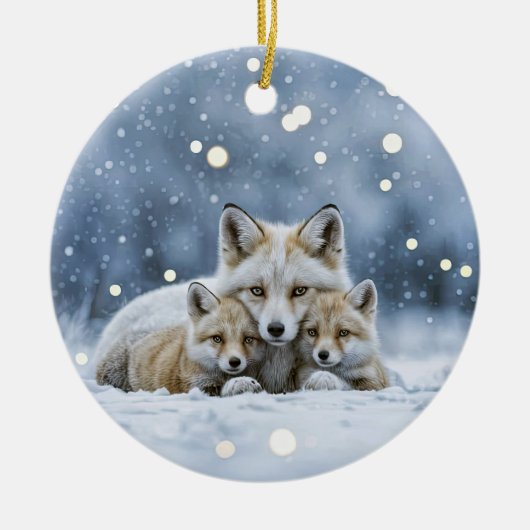 Beautiful Foxes in Snow Christmas Keramik Ornament (Vorne)