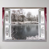 Beautiful frozen lake scene through an open window poster (Vorne)