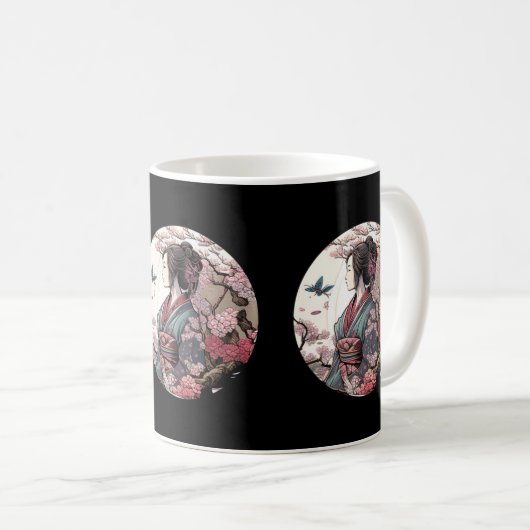 Beautiful Geisha Geiko Geigi Cherry Blossom Sakura Kaffeetasse (VorderseiteRechts)