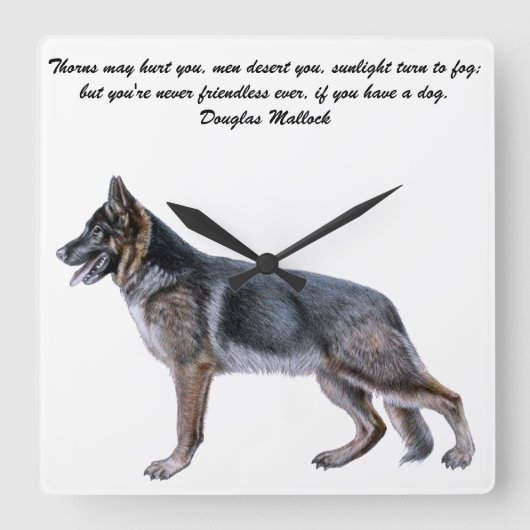 Beautiful German Shepherd Clock with Poem Quadratische Wanduhr (Vorderseite)