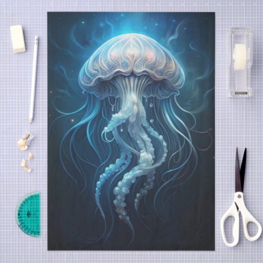 Beautiful Giant Blue Ocean Jelly Fish Decoupage Seidenpapier (Handwerk)
