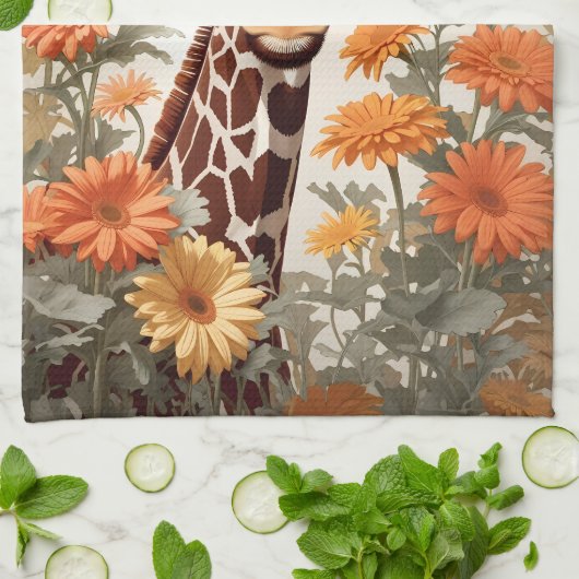 Beautiful Giraffe und Gerbera Daisy Blume Geschirrtuch (Gefaltet)