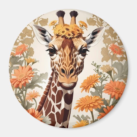 Beautiful Giraffe und Gerbera Daisy Blume Magnet (Vorne)