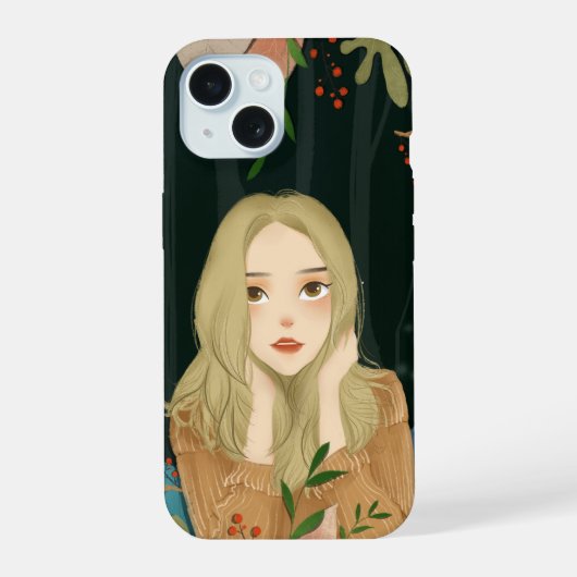 Beautiful Girl Illustration Phone Case iPhone 15 Hülle (Rückseite)