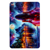 Beautiful girl watching glowing night water magnet (Vertikal)