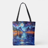 Beautiful girl watching glowing night water tasche (Rückseite)